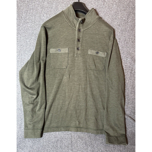 Lucky Brand Sweater Mens XL Green 1/4 Button Collar Long Sleeve Pockets 7M61122 - Picture 1 of 10